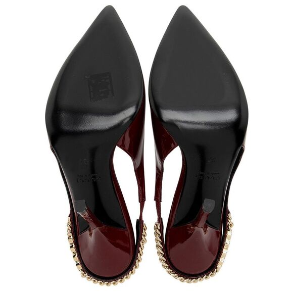 Gucci Patent Leather Chain Logo Signoria Slingback Pumps - Size 7 / 37 - Picture 6 of 8
